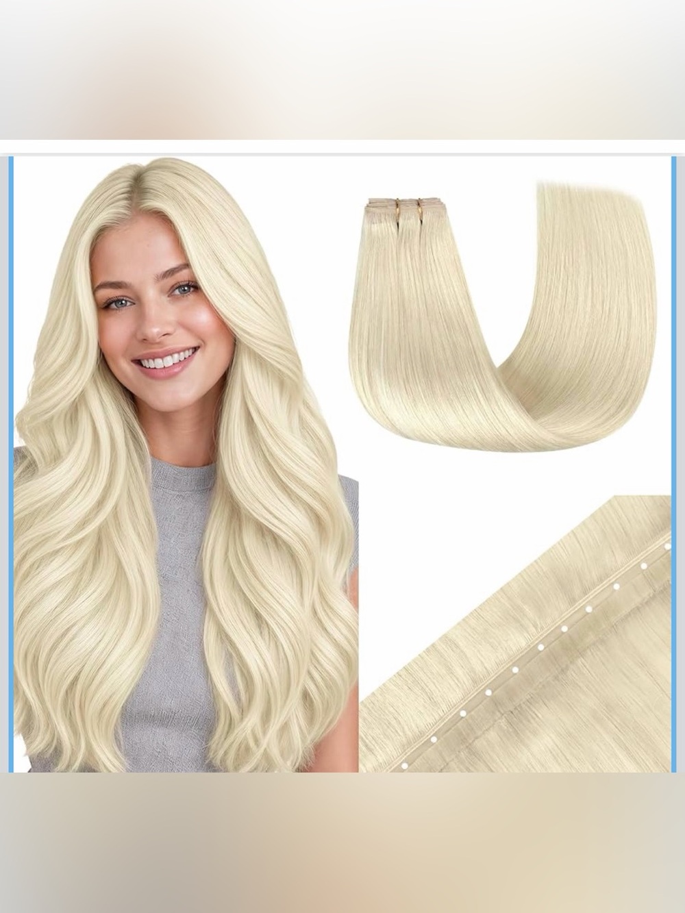 Butterfly Weft Hair Extensions Human Hair, #60A, 18'' 50g
Platinum Blonde, Ultra